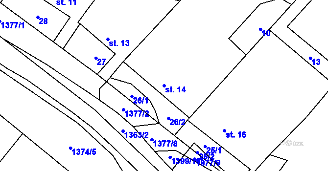 Parcela st. 14 v KÚ Žďárec, Katastrální mapa
