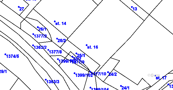 Parcela st. 16 v KÚ Žďárec, Katastrální mapa