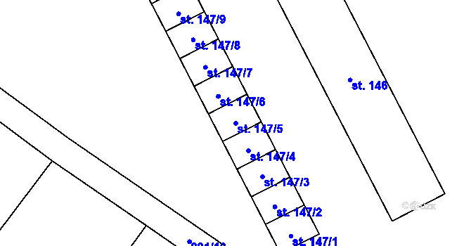 Parcela st. 147/5 v KÚ Žďárec, Katastrální mapa