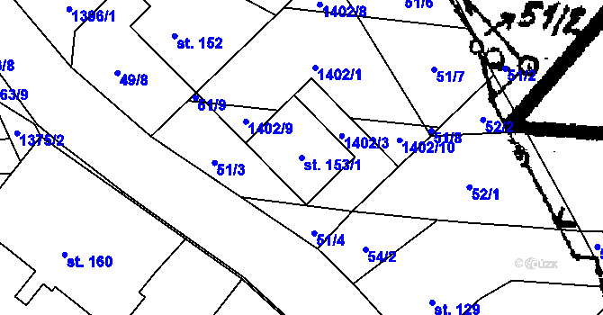 Parcela st. 153/1 v KÚ Žďárec, Katastrální mapa