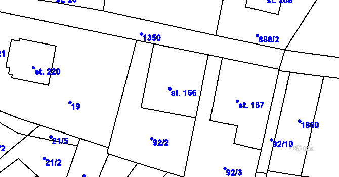 Parcela st. 166 v KÚ Žďárec, Katastrální mapa