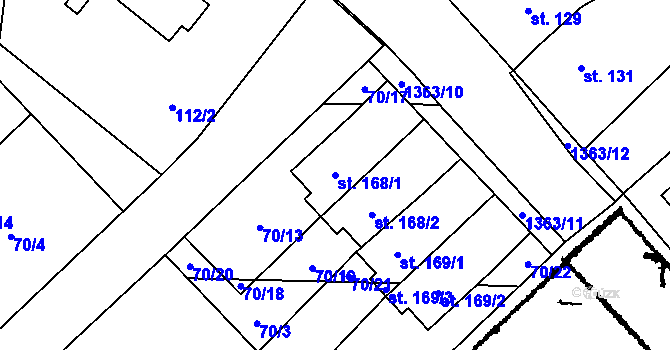 Parcela st. 168/1 v KÚ Žďárec, Katastrální mapa