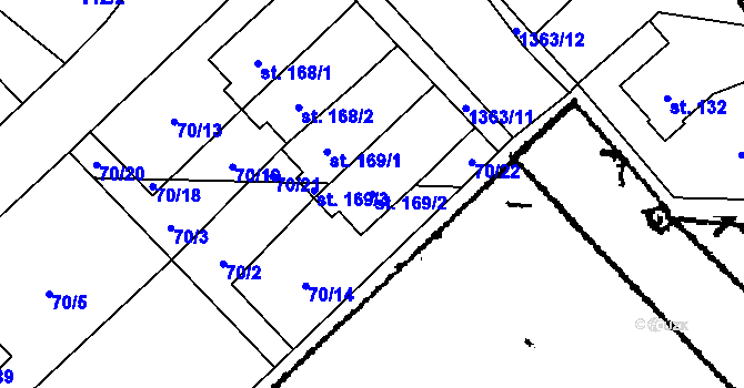 Parcela st. 169/2 v KÚ Žďárec, Katastrální mapa