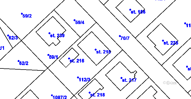 Parcela st. 215 v KÚ Žďárec, Katastrální mapa