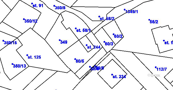 Parcela st. 244 v KÚ Žďárec, Katastrální mapa