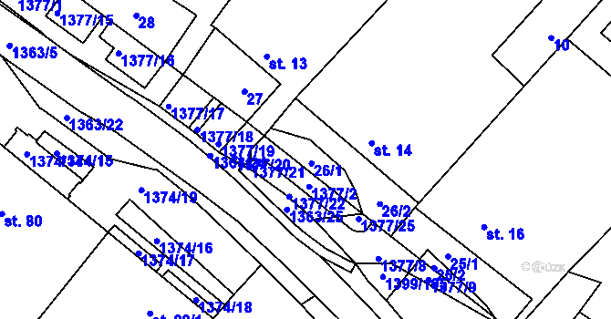 Parcela st. 26 v KÚ Žďárec, Katastrální mapa