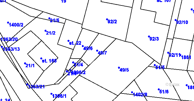Parcela st. 49/7 v KÚ Žďárec, Katastrální mapa