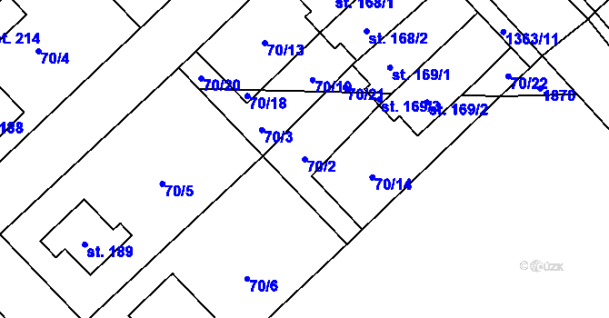 Parcela st. 70/2 v KÚ Žďárec, Katastrální mapa