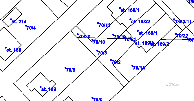 Parcela st. 70/3 v KÚ Žďárec, Katastrální mapa