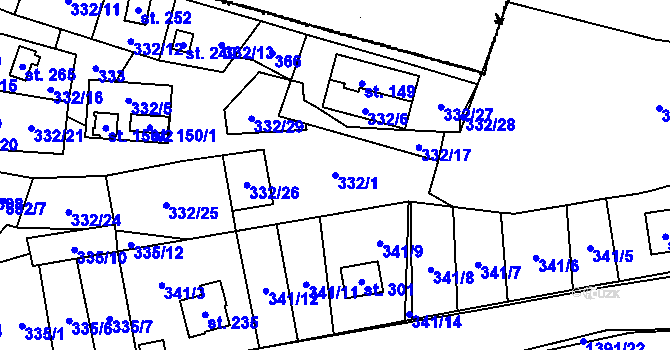 Parcela st. 332/1 v KÚ Žďárec, Katastrální mapa