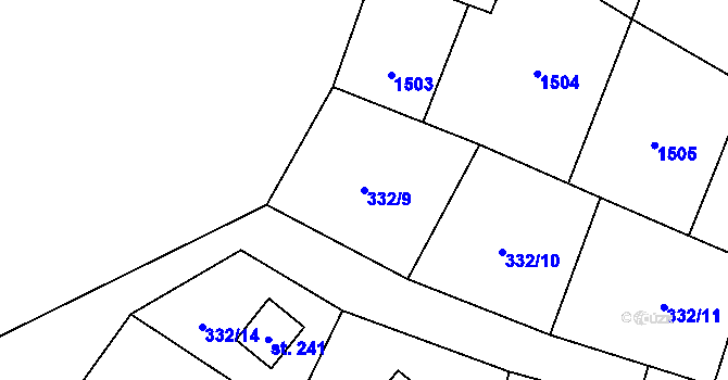 Parcela st. 332/9 v KÚ Žďárec, Katastrální mapa