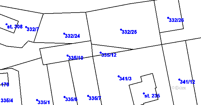 Parcela st. 335/12 v KÚ Žďárec, Katastrální mapa