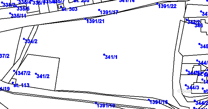 Parcela st. 341/1 v KÚ Žďárec, Katastrální mapa