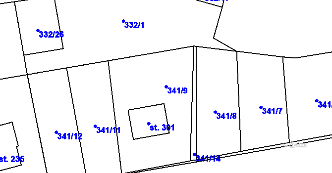 Parcela st. 341/9 v KÚ Žďárec, Katastrální mapa