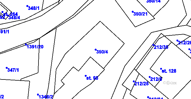 Parcela st. 350/4 v KÚ Žďárec, Katastrální mapa