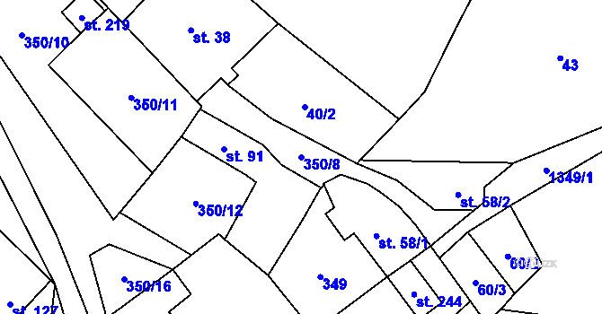 Parcela st. 350/8 v KÚ Žďárec, Katastrální mapa