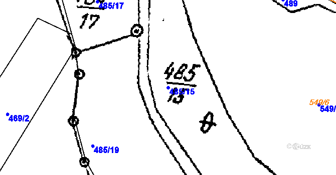 Parcela st. 485/15 v KÚ Žďárec, Katastrální mapa