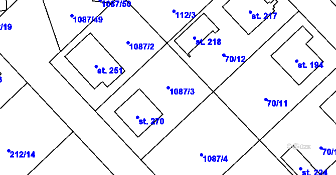 Parcela st. 1087/3 v KÚ Žďárec, Katastrální mapa