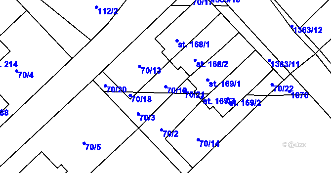 Parcela st. 70/19 v KÚ Žďárec, Katastrální mapa