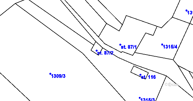 Parcela st. 87/2 v KÚ Žďárec, Katastrální mapa