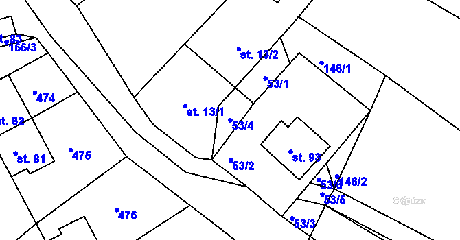 Parcela st. 53/4 v KÚ Žďárec u Seče, Katastrální mapa