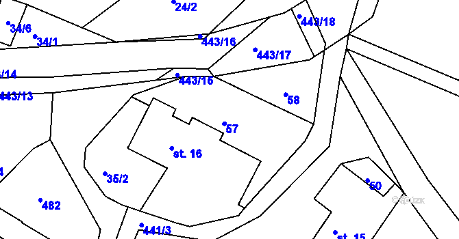 Parcela st. 57 v KÚ Žďárec u Seče, Katastrální mapa