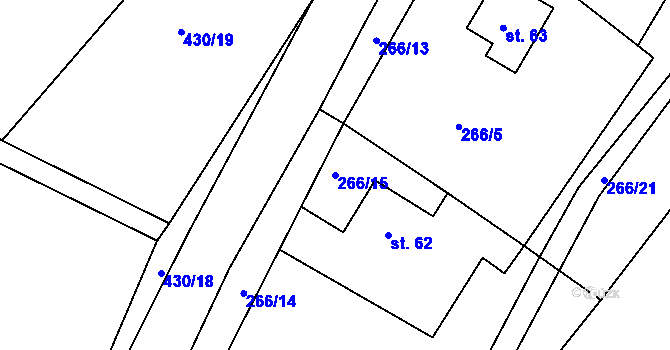 Parcela st. 266/15 v KÚ Žďárec u Seče, Katastrální mapa