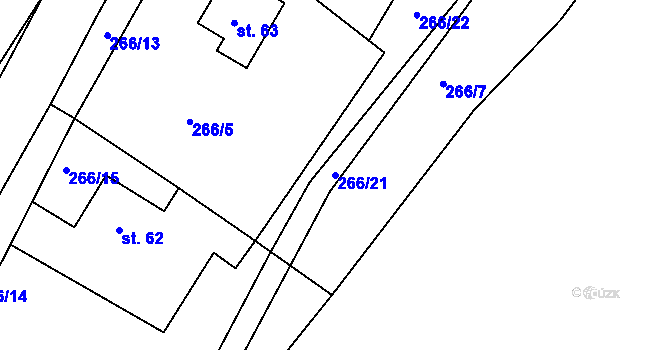 Parcela st. 266/21 v KÚ Žďárec u Seče, Katastrální mapa