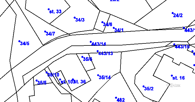 Parcela st. 443/13 v KÚ Žďárec u Seče, Katastrální mapa