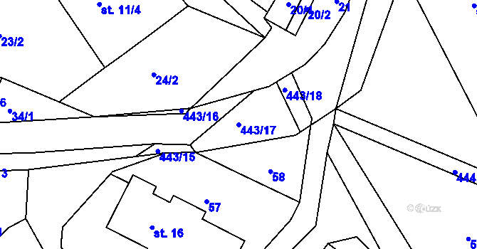 Parcela st. 443/17 v KÚ Žďárec u Seče, Katastrální mapa