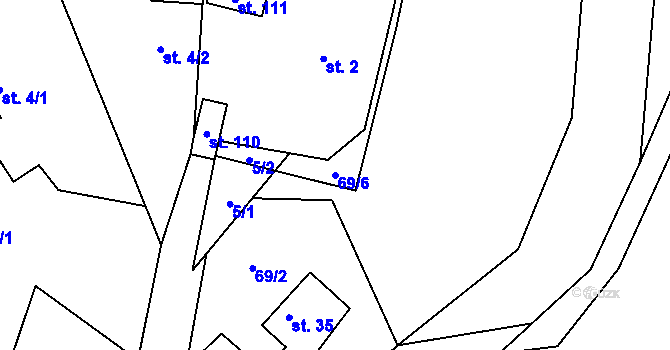 Parcela st. 69/6 v KÚ Žďárec u Seče, Katastrální mapa
