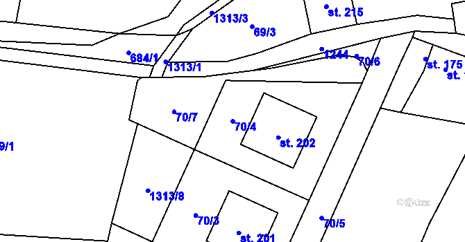 Parcela st. 70/4 v KÚ Žďárec u Skutče, Katastrální mapa