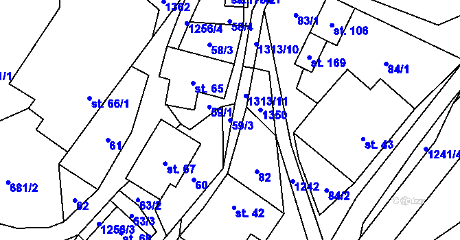 Parcela st. 59/3 v KÚ Žďárec u Skutče, Katastrální mapa