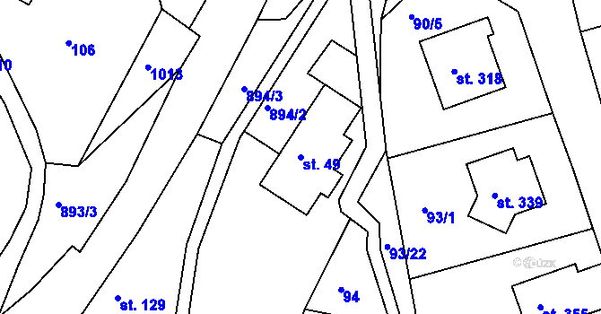 Parcela st. 49 v KÚ Žďárky, Katastrální mapa