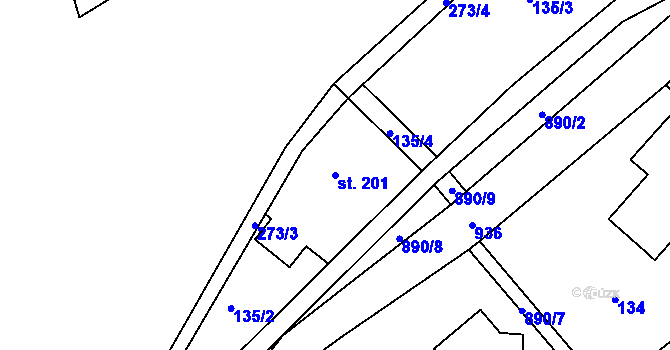 Parcela st. 201 v KÚ Žďárky, Katastrální mapa