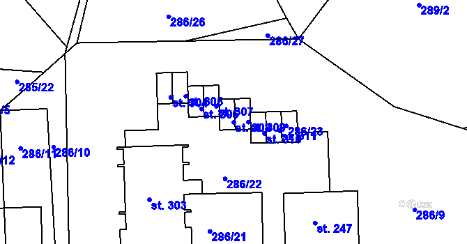 Parcela st. 308 v KÚ Žďárky, Katastrální mapa