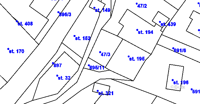 Parcela st. 47/3 v KÚ Žďárky, Katastrální mapa