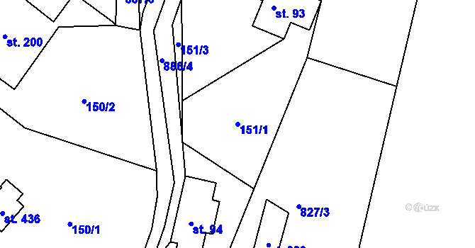 Parcela st. 151/1 v KÚ Žďárky, Katastrální mapa
