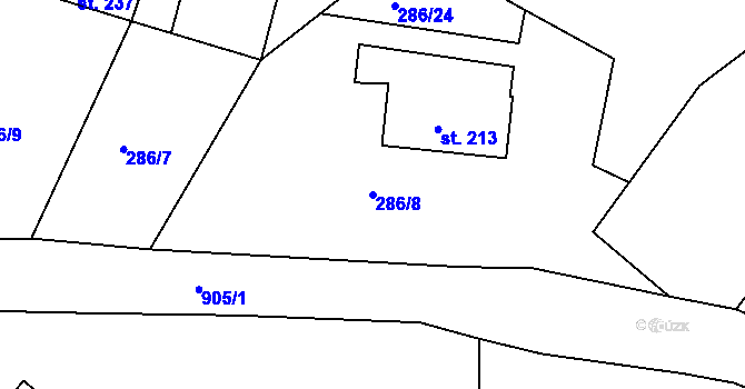 Parcela st. 286/8 v KÚ Žďárky, Katastrální mapa