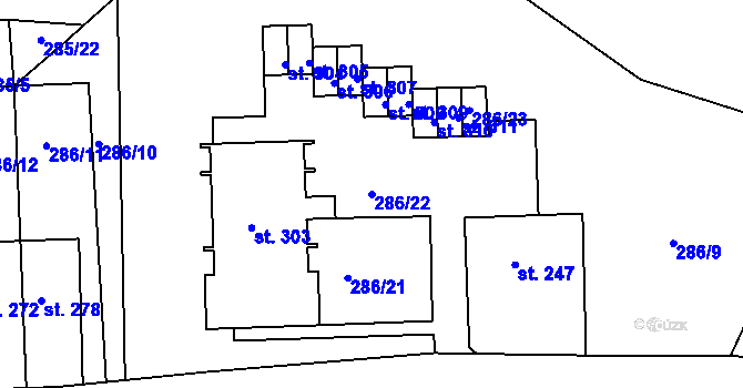 Parcela st. 286/22 v KÚ Žďárky, Katastrální mapa