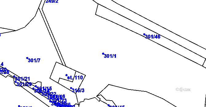 Parcela st. 301/1 v KÚ Žďárky, Katastrální mapa
