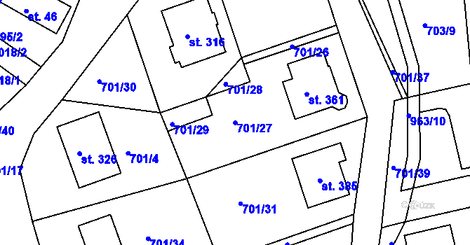 Parcela st. 701/27 v KÚ Žďárky, Katastrální mapa