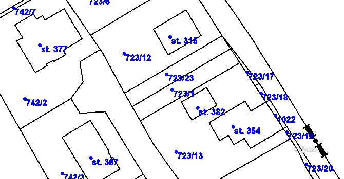 Parcela st. 723/1 v KÚ Žďárky, Katastrální mapa