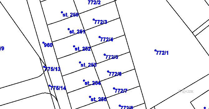 Parcela st. 772/5 v KÚ Žďárky, Katastrální mapa