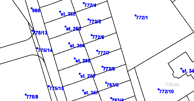 Parcela st. 772/7 v KÚ Žďárky, Katastrální mapa