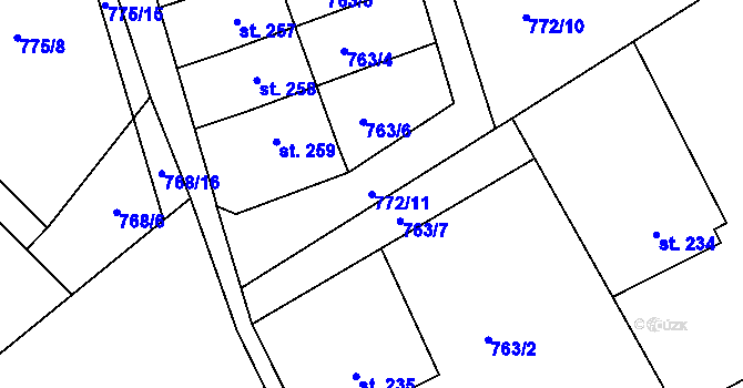 Parcela st. 772/11 v KÚ Žďárky, Katastrální mapa