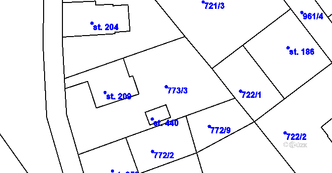 Parcela st. 773/3 v KÚ Žďárky, Katastrální mapa