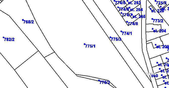 Parcela st. 775/1 v KÚ Žďárky, Katastrální mapa
