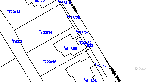 Parcela st. 723/22 v KÚ Žďárky, Katastrální mapa