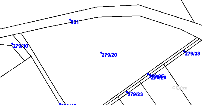 Parcela st. 279/20 v KÚ Žďárky, Katastrální mapa